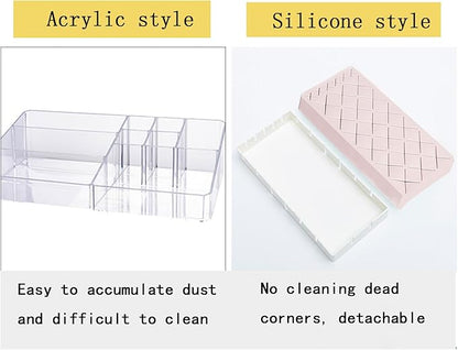 Silicone Lipstick Holder 18+6 Slots, Cosmetic Organizer Stand Square Makeup Display Case for Brush Lip Eye Stick Nail Polish Brushes Eyebrow, Premium Cosmetic Organizer-Pink