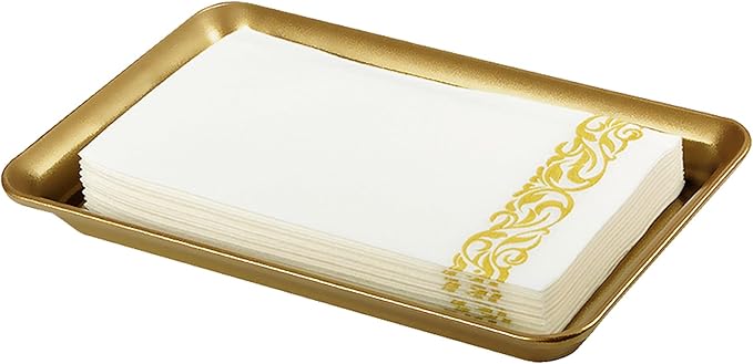 Vintage Farmhouse Decor Metal Vanity Tray (1 Pack), Countertop Guest Hand Towel Storage Tray Dispenser Organizer, Sturdy Bathroom Holder for Perfume, Cosmetics, Jewelry, Makeup (Gold