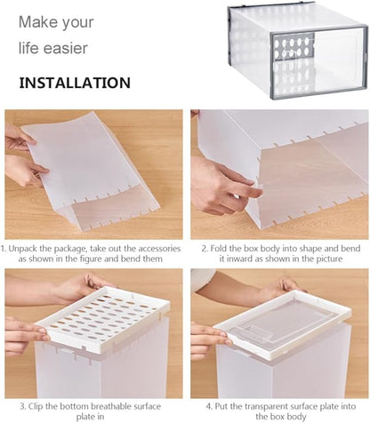 Shoe Storage Boxes 3pcs Dustproof Plastic Shoe Organizer for High-top Sneakers and Boots for Home Closet Gray 34x15.5x24cm