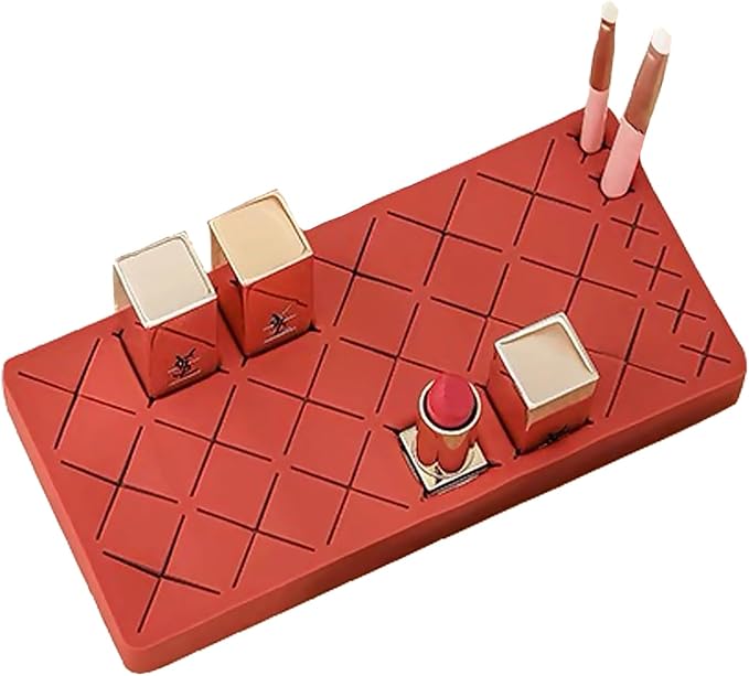 Silicone Lipstick Organizer 18+6 Slots, Lipstick Holder Stand Square Nail Polish Rack for Brush Lip Eye Stick Nail Polish Brushes Eyebrow, Wine Red
