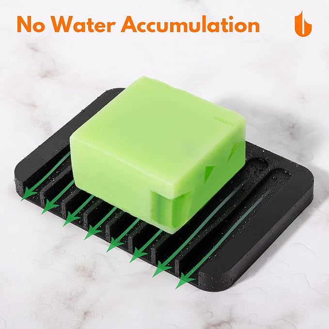 Urbanstrive Soap Dish Shower Waterfall Soap Tray Soap Saver Soap Holder for Bathroom, Kitchen, Counter Top, Flexible Silicone, Keep Soap Bars Dry, Easy Cleaning (Black)