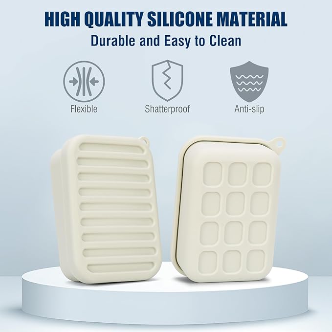 Superior Leak-Proof Silicone Travel Soap Case with Drainage Lid/Layer, Compact Bar Soap Container, Durable Soap Holder for Camping, Gym, and Travel Size Toiletries (Off-White)