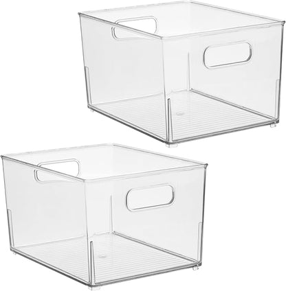 iDesign Small Stackable Plastic Bathroom Storage Bin with Handles - Set of 2 - Clear - Made in USA