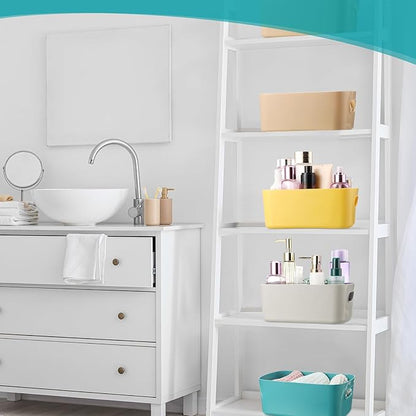 Leinuosen 21 Pack Plastic Storage Baskets Plastic Storage Bins Pantry Organizer Bins for Kitchen Freezer Cabinet Closet Bathroom Under Sink Laundry Room Bedrooms Countertops Shelve(Dark Colors)