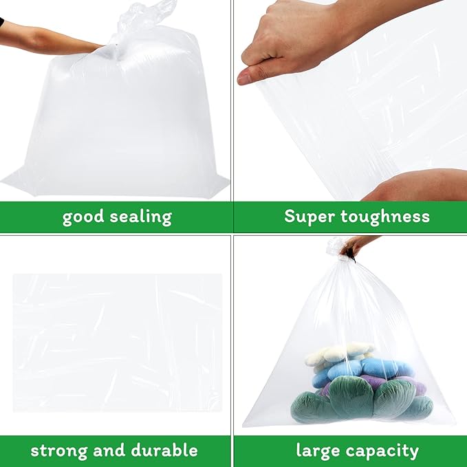 50 Pcs Large Clear Plastic Storage Bags 40 x 60 In Jumbo Plastic Furniture Cover Dustproof Moving Bags Moistureproof Suitcase Storage Bags for Luggage Comforter Chair Bike, 2 Mil, Ribbon Included