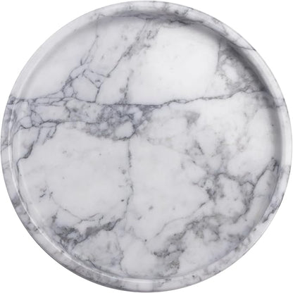 Round Natural Marble Tray for Bathroom, 10" Decorative White Marble Tray for Home, Bathroom Vanity Tray and Elegant Marble Serving Tray