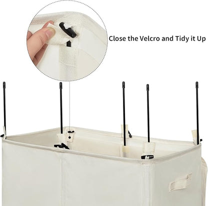WOWLIVE 180L Double Laundry Hamper with Lid and Removable Laundry Bags, Large Dirty Clothes Hamper 2 section Collapsible Laundry Basket Dorm Room Storage for Bedroom, Bathroom, College,Beige