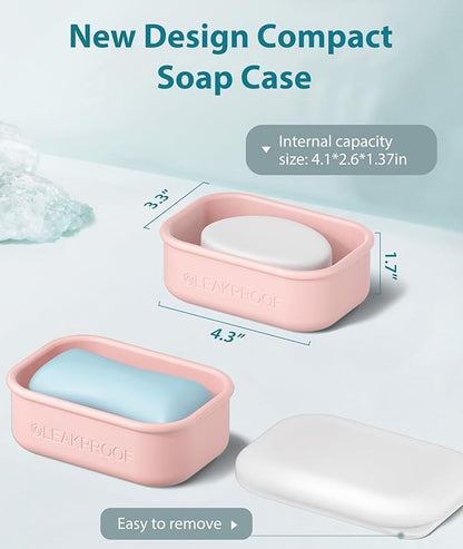 Quatish Compact Leakproof Travel Soap Case, Silicone Soap Box with Draining Layer, Enhanced Soap Container, Suitable for Camping, Gym, Bathroom, Outdoor Essentials, Pink