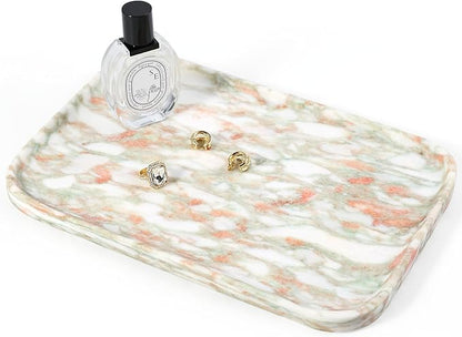 Koville Marble Tray, 12"x8" Marble Vanity Tray for Countertop Bathroom Kitchen Dresser, Decorative Catchall Trays for Perfume Jewelry, Rectangular Stone Serving Tray(Rosso Norvegian)