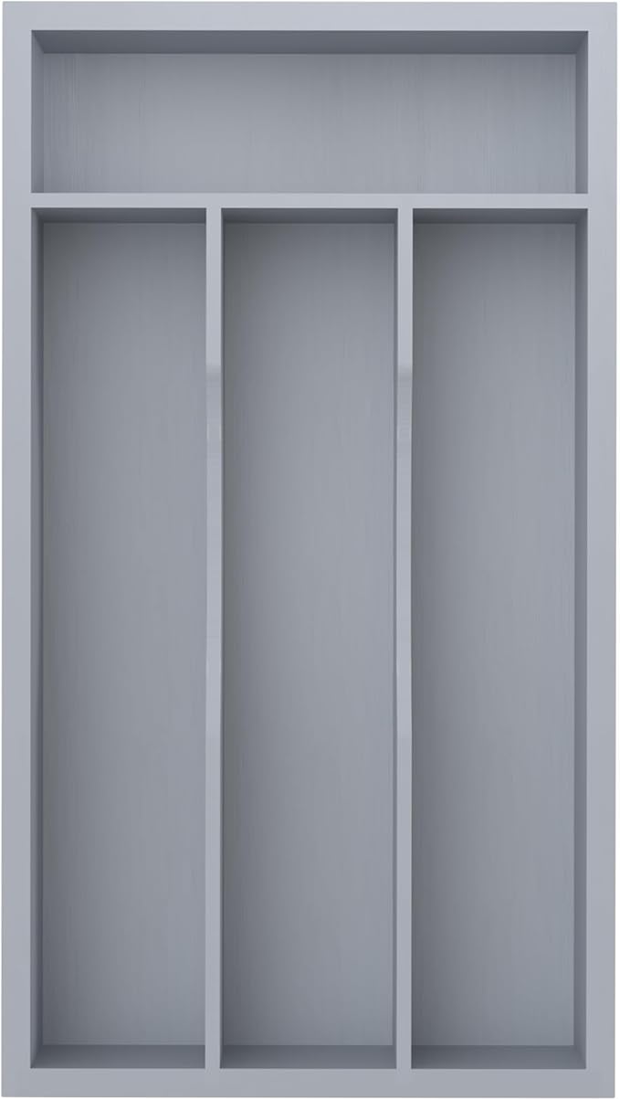 Silverware Organizer, Bamboo Kitchen Drawer Organizer, Utensil Holder, Cutlery Tray & Spoon Flatware Storage with Grooved Drawer Dividers (Grey, 6.7''W x 12''D)