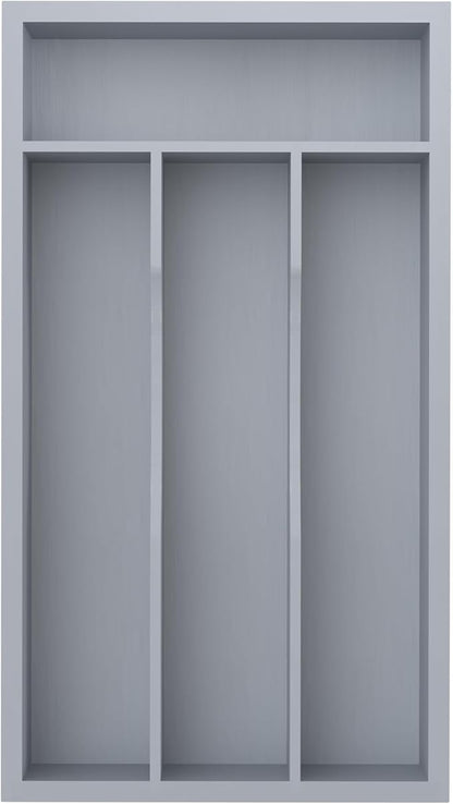 Silverware Organizer, Bamboo Kitchen Drawer Organizer, Utensil Holder, Cutlery Tray & Spoon Flatware Storage with Grooved Drawer Dividers (Grey, 6.7''W x 12''D)