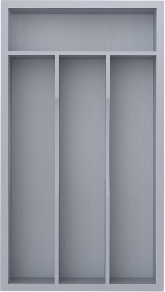 Silverware Organizer, Bamboo Kitchen Drawer Organizer, Utensil Holder, Cutlery Tray & Spoon Flatware Storage with Grooved Drawer Dividers (Grey, 6.7''W x 12''D)