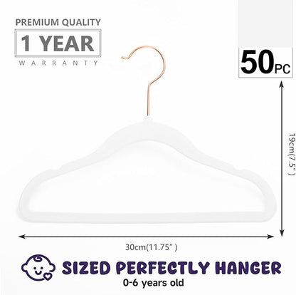 MIZGI Baby Velvet Hangers,Non-Slip Kids & Toddler Hangers,11.8 Inch Hangers for Baby Clothes,Pack of 50(White)