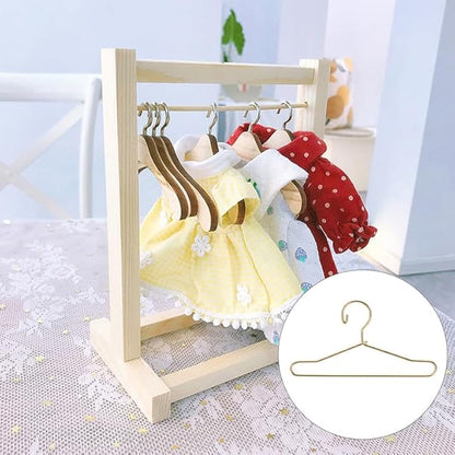 Abaodam 10pcs Mini Hanger Wire Hangers Dress Outfit Holders Mini Doll Coat Hanger Baby Dolls Baby Closet Hangers Gold Black Doll Playhouse Metal Wardrobe Fashion Toddler, Golden