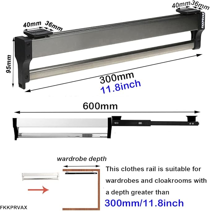 Closet Clothes Hanger Rail,Pull-Out Closet Rod 30-60cm,Wardrobe Clothing Rail,Closet Organizer Rack for Pants and Coat (300MM/11.8INCH)