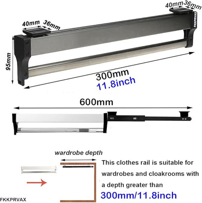 Closet Clothes Hanger Rail,Pull-Out Closet Rod 30-60cm,Wardrobe Clothing Rail,Closet Organizer Rack for Pants and Coat (300MM/11.8INCH)