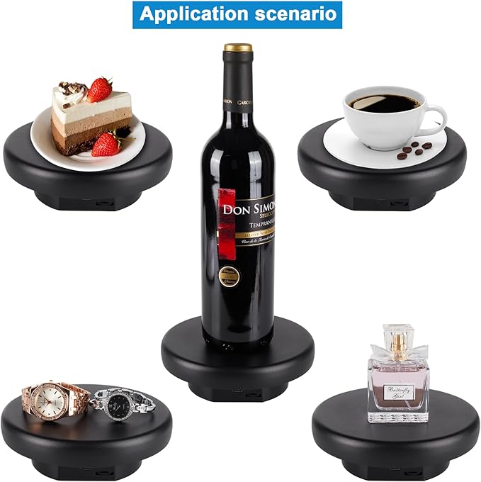 360° Electric Rotating Platform with Type-C Cable, 6.3in / 15lb Motorized Rotating Display for Jewelry Photography Products Live Show Video shoot, Mushroom Rotating Stand for 3D Model Cake Black