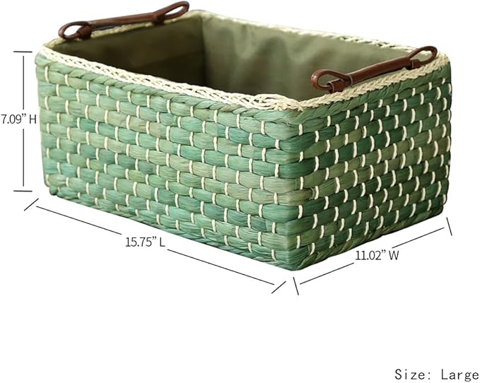 Basket Woven Maize Storage Bins for Drawers, Kingwillow(Green,Large)