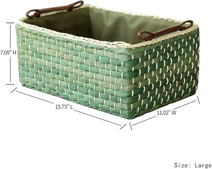 Basket Woven Maize Storage Bins for Drawers, Kingwillow(Green,Large)