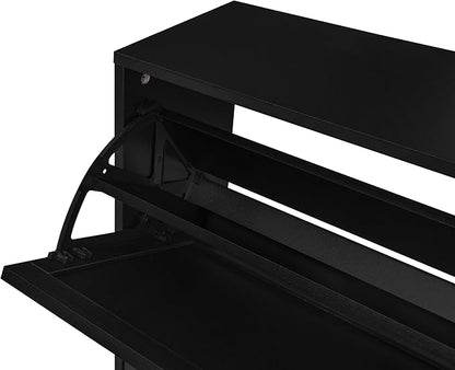 ZeHuoGe Rattan Shoe Cabinet with 3 Flip Drawers, Narrow Hidden Shoe Rack Storage Cabinet for Heels, Slippers, Entrance Hallway Entryway (Black)