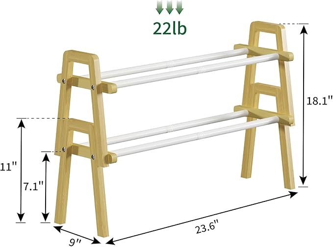 2-Tier Bamboo Shoe Rack Stackable, Shoe Organizer for Entryway and Closet, Modular Small Shoe Storage Shelf, Space-Saving Free Standing, Holds 8-10 Pairs of Shoes, Natural