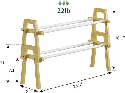 2-Tier Bamboo Shoe Rack Stackable, Shoe Organizer for Entryway and Closet, Modular Small Shoe Storage Shelf, Space-Saving Free Standing, Holds 8-10 Pairs of Shoes, Natural