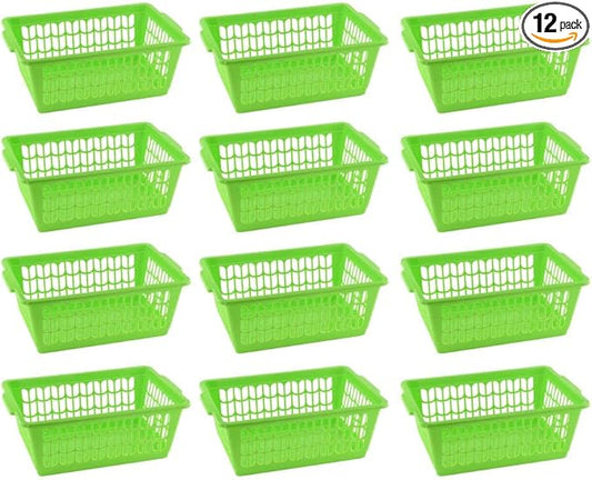 YBM HOME Plastic Perforated Storage Basket Bin Office Drawer, Shelf Desktop Countertop Tray Organizer 32-1188 (12, Green)