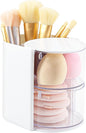 DASITON 2-Layer Makeup Brush Holder with Hair Accessories Organizer, Rotatable Desktop Organizer Case for Hair Clip, Makeup Sponge, Jewelry and Hair Accessories, Hair Brush Holder for Vanity (White)