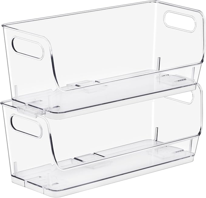 Sorbus Stackable Storage Bins Open Front, Clear Stackable Storage Bins, Pantry Bins for Storage and Organization, Acrylic Stackable Bins for Kitchen, Clear Pantry Organizer Bins (Small Wide 2 Pack)