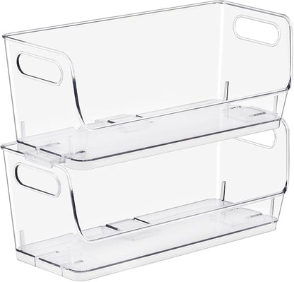 Sorbus Stackable Storage Bins Open Front, Clear Stackable Storage Bins, Pantry Bins for Storage and Organization, Acrylic Stackable Bins for Kitchen, Clear Pantry Organizer Bins (Small Wide 2 Pack)