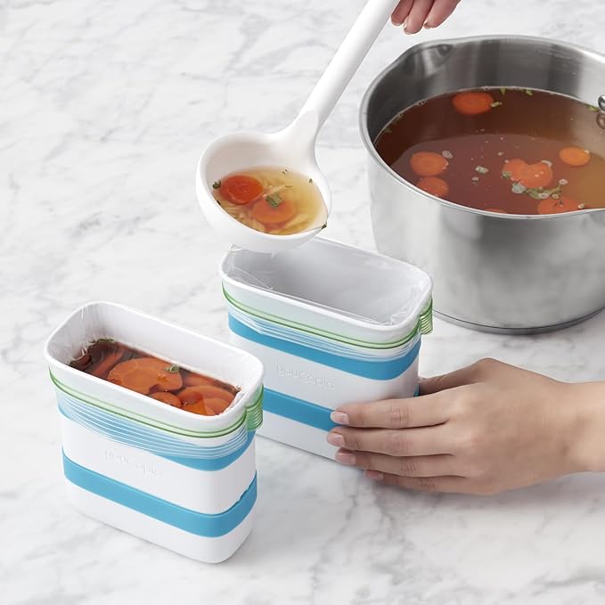 YouCopia FreezeUp Freezer Food Block Maker, 2 Cup, 2-Pack, Meal Prep Bag Container to Freeze Leftovers and Soup