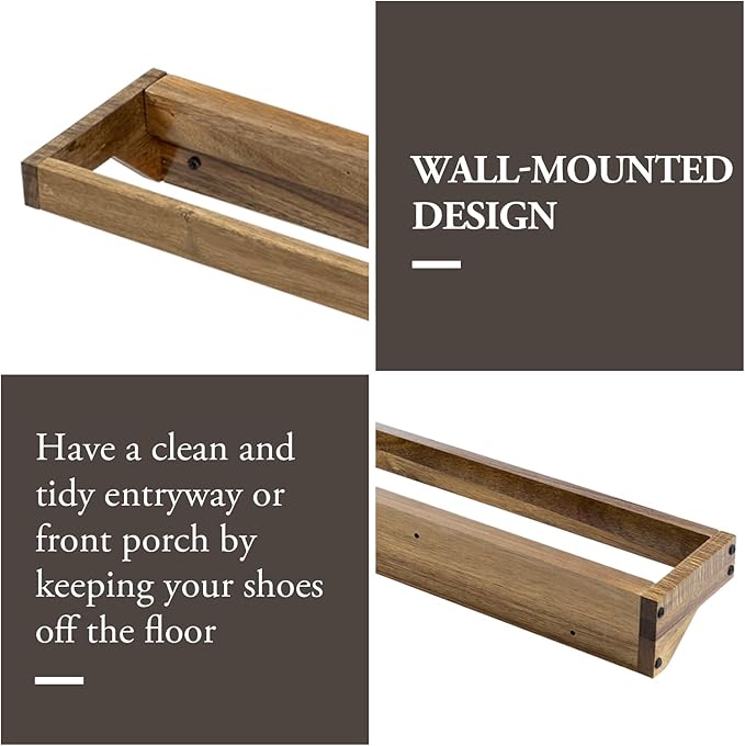 MyGift Set of 4 Premium Acacia Wood Wall Hanging Shoe Rack, Wall Mounted Space Saving Footwear Storage System for Closet, Mudroom, Entryway, Holds 8 Pairs