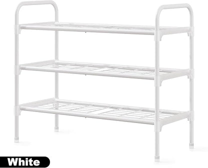 3-Tler Shoe Rack Organlzer, Rustproof lron, Spaclous Shoe Storage Shelf for Closet or Entryway, Fits Sneakers & Slippers, White
