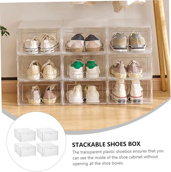 Unomor 4pcs Shoe Box Set Stackable Shoe Storage Boxes Bin for Organization Material Space-saving Storage
