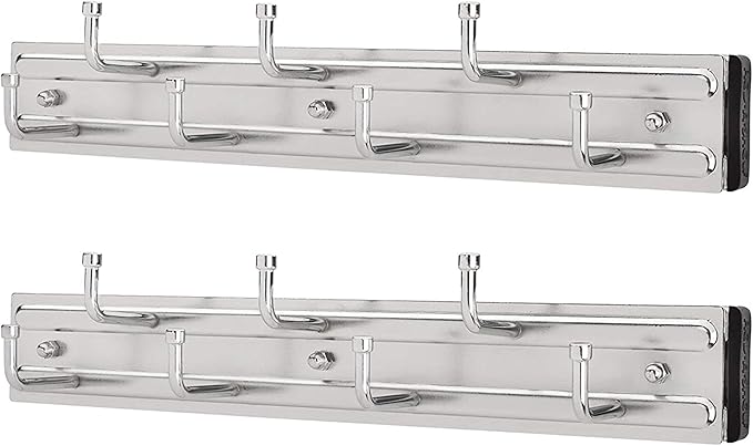 Rev-A-Shelf 12" Pull Out Closet Rack for Belts, Ties and Scarves, Accessories Storage Hanger with Mounting Hardware, Chrome, BRC-12CR (2 Pack)