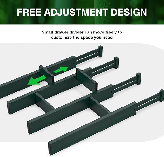 ANTOWIN Expandable Bamboo Drawer Dividers Organizers, Drawer Separators Splitter,17-22 inches Long Adjustable Spring-loaded Organizer for Large Utensil, Clothes, Tools(Dark Green)