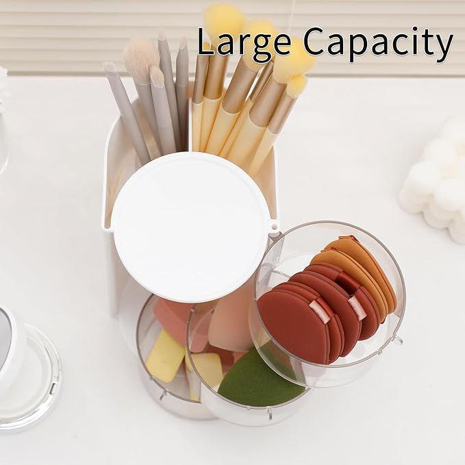 FABROK 3-Layer Clear Hair Accessories Organizer with Hair Brushes Holder, Rotatable Small Jewelry Box for Clip Earring Necklaces, Desktop Organizer Case for Cotton Swab, Accessories