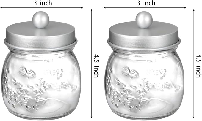 SheeChung 2 Pack Qtip Holder for Bathroom, Cotton Swab Holders, Cute Mason Jars Decor, Bathroom Decor and Accessories for Cotton Round Pads, Balls, Floss Pick - Frosted Silver