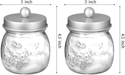 SheeChung 2 Pack Qtip Holder for Bathroom, Cotton Swab Holders, Cute Mason Jars Decor, Bathroom Decor and Accessories for Cotton Round Pads, Balls, Floss Pick - Frosted Silver