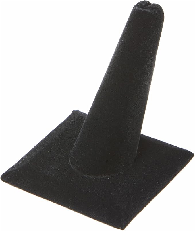 Plymor Black Velvet Ring Finger Display, Single on Square Base, 2.125" W x 2.125" D x 2.375" H