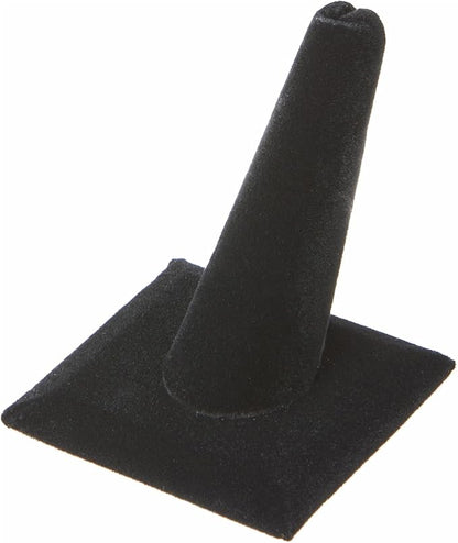 Plymor Black Velvet Ring Finger Display, Single on Square Base, 2.125" W x 2.125" D x 2.375" H