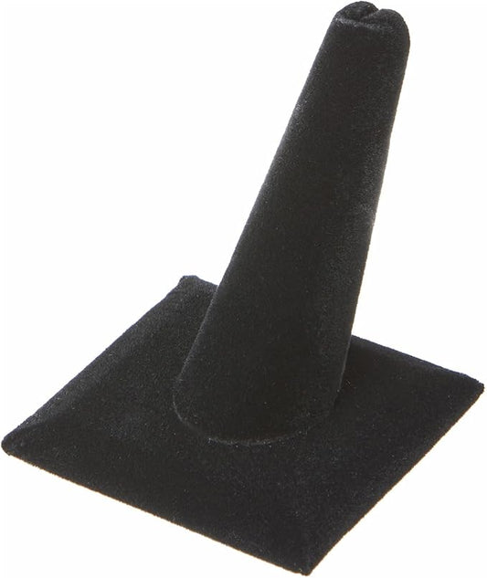 Plymor Black Velvet Ring Finger Display, Single on Square Base, 2.125" W x 2.125" D x 2.375" H