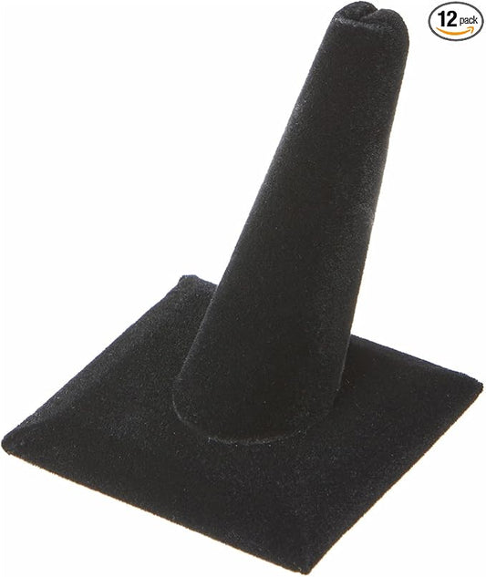 Plymor Black Velvet Ring Finger Display, Single on Square Base, 2.125" W x 2.125" D x 2.375" H (Pack of 12)