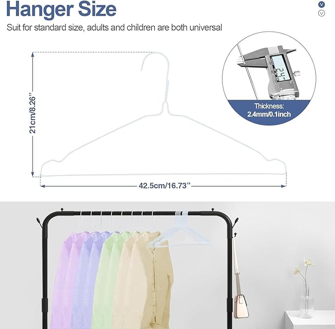 SPECILITE Wire Hangers 100 Pack, Metal Wire Clothes Hanger Bulk for Coats, Space Saving Metal Hangers 16.7 Inch Ultra Thin Non Slip with Groove, for Standard Size Suits, Shirts, Pants, Skirts-White