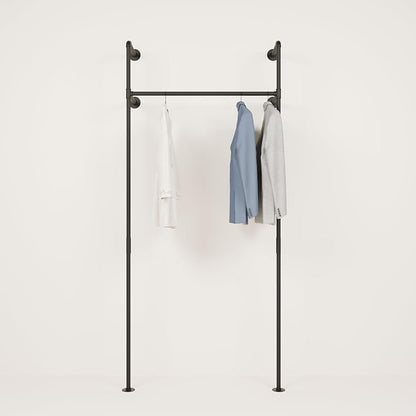 pamo Wall Mounted Pipe Clothing Rack – Industrial Closet System in Black Powder-Coated Steel – 41" W × 87" H, 309 lbs – Walk-In Closet & Retail