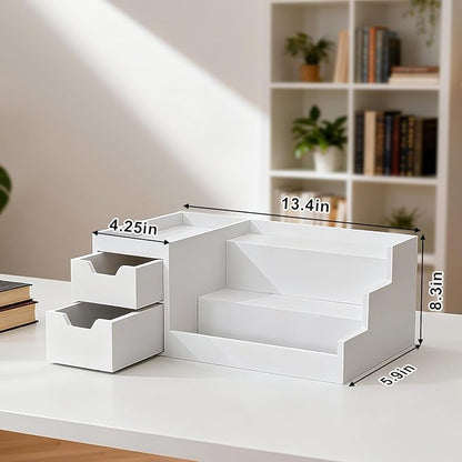 Countertop Perfume & Makeup Organizer - Wooden Rack, Cologne Stand Shelves & Skincare Organizer for Bedroom Dresser, Organizador de Perfumes Estante para Perfumes (White, 01)