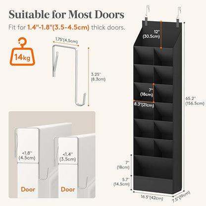 Lifewit 8 Tier Over the Door Shoe Organizer with 15 Large Deep Pockets, Fabric Hanging Shoes Shelf for Closet, Dorm Storage, Fit Up to 16 Pair Shoe Rack Holder for Sneakers, Boots, Black
