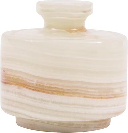 MARBLOUS KRAFTS Marble Salt Cellar 3" Inch White Onyx Salt Holder With Lid for Spice Jar & Stone Salt Container, Modern Sugar Bowl