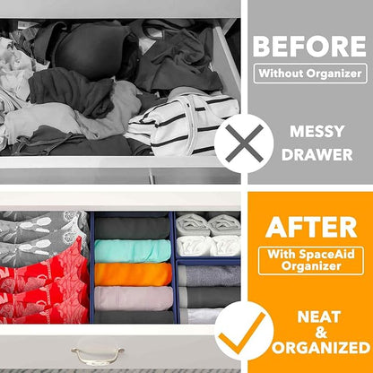 SpaceAid Drawer Organizer for Clothes, 12 Pack Dresser Drawer Organizer Bins, Closet Organizers and Storage Dividers for Clothing, Underwears, Socks (Blue)