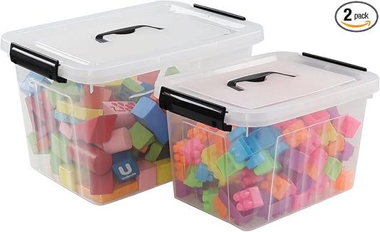 Plastic Storage Bins with Lids, 2 Packs Clear Tote Boxes, 7 Quart & 12 Quart